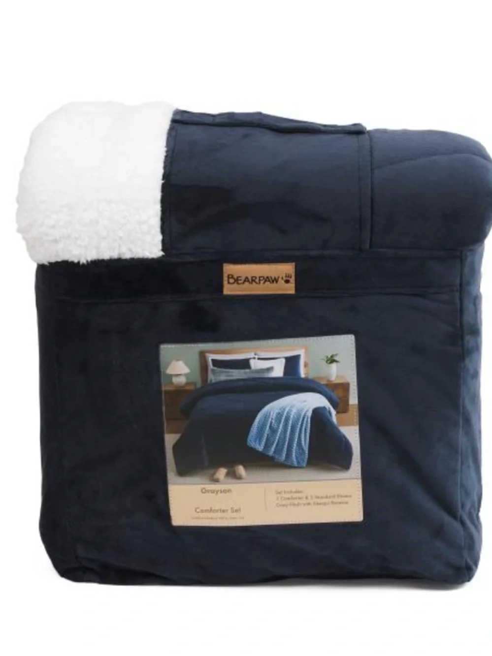 BearPaw Navy and White Sherpa Comforter Set
